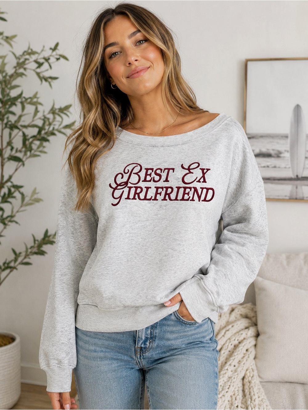 Better / Together “Best Ex Girlfriend” Embroidered Sweatshirt Size Small Gray